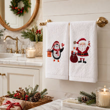 Kate Aurora 2 Piece Christmas Penguin & Santa Claus Embroidered Cotton Hand Towel Set