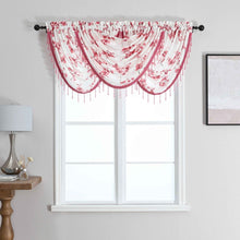 Kate Aurora 3 Piece Printed Cherry Blossom Beaded Rod Pocket Window Valances - Cherry