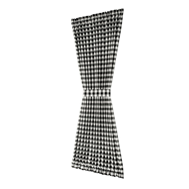 Kate Aurora Plaid Country Farmhouse French Door Curtain Panel With Matching Tieback - 25W x 40L, Black