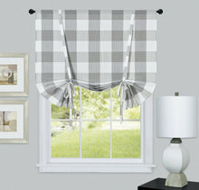 Kate Aurora Country Farmhouse Rod Pocket Buffalo Plaid Gingham Tie Up Window Curtain Panel