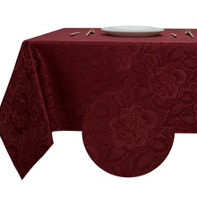 Kate Aurora Shabby Chic Floral Fabric Tablecloth - 56 in. W x 84 in. L, Burgundy