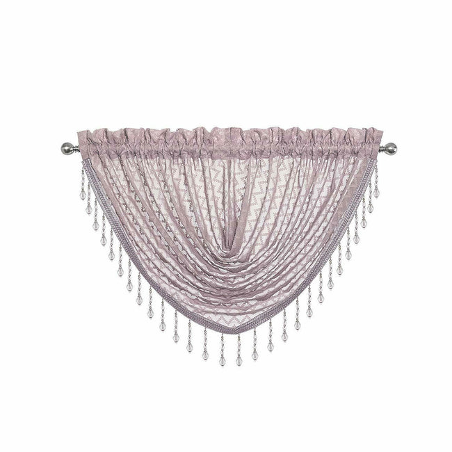 Kate Aurora Elegant Crystal Beaded Chevron Design Window Valances & Curtain Panels - 54 in. W x 38 in. L, Soft Plum