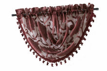 Kate Aurora Custom Scroll Sheer Voile Waterfall Window Curtain Valances - 57 in. W x 37 in. L, Burgundy