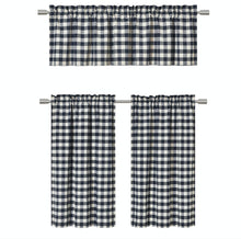 Kate Aurora Country Farmhouse Plaid Checkered Gingham 3 Pc Kitchen Curtain Tier & Valance Set - 58 in. W x 36 in. L, Navy