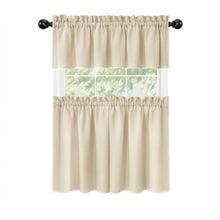 Kate Aurora Coastal Hamptons Living Complete 3 Piece Textured Kitchen Curtain Tier & Valance Set - 24 in. Long - Tan