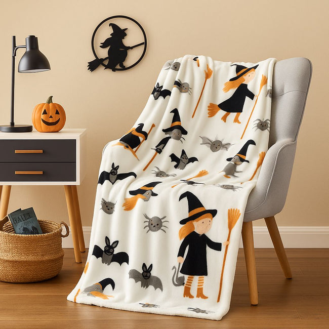 Kate Aurora Ultra Soft & Plush Halloween Friendly Witches & Bats Accent Throw Blanket Cover - 50 in. W x 70 in. L