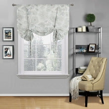 Kate Aurora Shabby Chic Floral Jacobean Sheer Single Tie Up Window Curtain Shade, 42in. W x 63in. L, Gray