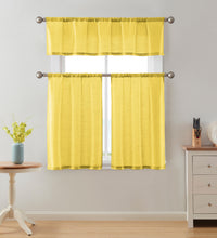 Kate Aurora Brandi Complete 3 Piece Rod Pocket Sheer Cafe Kitchen Curtain Tier & Valance Set - Yellow