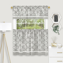 Kate Aurora Geometric Crescent 3 Piece Rod Pocket Cafe Kitchen Curtain Tier & Valance Set - 36 in. Long - Gray