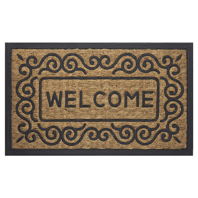 Kate Aurora Welcome Scroll Designed Coir Bristled Outdoor All Season Welcome Mat With Rubber Trim - 18"x30"