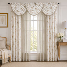 Kate Aurora 7 Piece Carly Taupe Floral Rod Pocket Curtains Panels & Beaded Valances Set