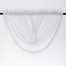 Kate Aurora Ultra Lux Faux Silk Regency Crinkle Rod Pocket Semi Sheer Crystal Beaded Window Valance - 57 in. W x 37 in. L, Wh