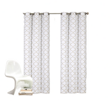 Kate Aurora Set of 2 Modern Elements Quatrefoil Lattice Poly Cotton Grommet Top Curtain Panels - Linen