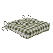Kate Aurora Set of 2 Country Farmhouse Plaid Stain/Water Resistant Chair Cushions - Sage