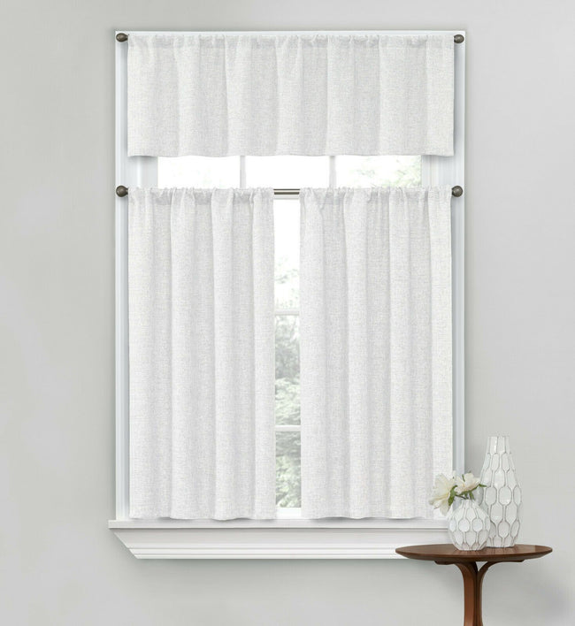 Kate Aurora Complete Textured 3 Piece Café Kitchen Curtain Tier & Valance Set - 56 in. W x 15 in. L, White