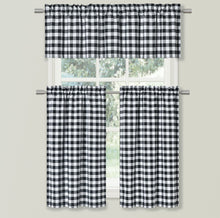 Kate Aurora Country Farmhouse Plaid Checkered Gingham 3 Pc Kitchen Curtain Tier & Valance Set - 58 in. W x 36 in. L, Black