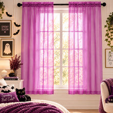 Kate Aurora 2 Piece Rod Pocket Halloween Purple Sheer Voile Window Curtains - 63 in. Long