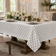Kate Aurora Luxurious White & Gray Moroccan Embossed Geometric Fabric Tablecloth - 6-8 Chairs