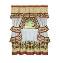 Kate Aurora Chevron Sunflower Complete Cottage Kitchen Curtain Tier & Valance Set - 58 in. W x 24 in. L