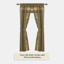 Kate Aurora Complete 5 Pc Window in a Bag Embroidered Floral Country Flax Sheer Curtain & Valance Set - 54 in. W x 63 in. L, 