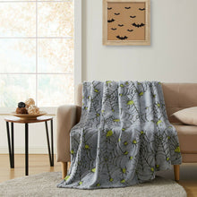 Kate Aurora Halloween Spooky Glow In The Dark Spider Webs Ultra Soft & Plush Oversized Throw Blanket - Gray