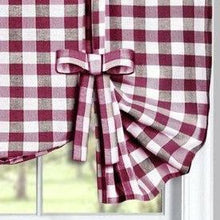GoodGram Buffalo Check Gingham Custom Window Curtain Treatments - Single Tie-Up 42 in. W x 63 in. L, Burgundy