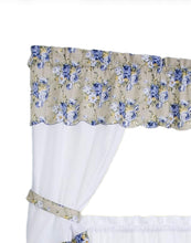 Kate Aurora 5 Piece Blue and White Floral Cafe Rod Pocket Kitchen Curtain and Valance Set - 24 in. Long