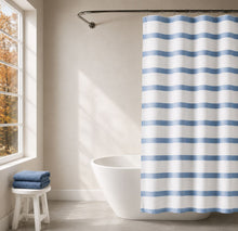 Kate Aurora Hotel Collection Spa Striped Waffle Fabric Shower Curtain - Blue