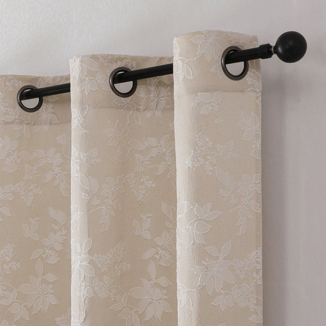 Kate Aurora 2 Piece Essence Floral Grommet Top Window Curtain Panels - 84 in. Long - Beige
