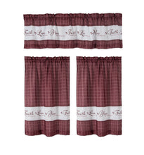Kate Aurora Country Living Gingham Check Hope Faith Love 3 Pc Cafe Kitchen Curtain Set - 58 in. W x 14 in. L, Burgundy
