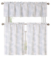 Kate Aurora Brielle Embroidered Linen Kitchen Curtain Tier & Valance Set - 56 in. W x 15 in. L, Aqua