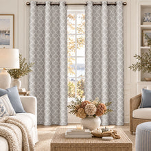 Kate Aurora Gray & White Lattice Clover Ultra Luxurious Window Curtains - 38 in. W x 84 in. L, Gray & White