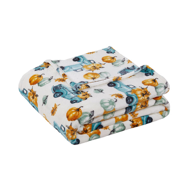 Kate Aurora Thanksgiving Autumn Harvest Watercolor Delivery Pick Up Trucks Ultra Soft & Plush Oversized Accent Throw Blanket 
