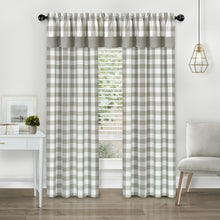 Kate Aurora Modern Country Farmhouse 3 Piece Buffalo Check Plaid Window Curtains & Valance Set - 63 in - Gray