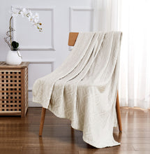 Kate Aurora Ultra Soft & Plush Cable Geometric Designed Embossed Fleece Accent Throw Blanket - Ivory