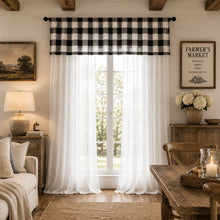 Kate Aurora 3 Piece Country Farmhouse Black And White Buffalo Plaid Sheer Curtains & Valance Set - 84 in. Long