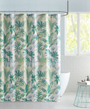 Kate Aurora Tropic Essentials Coastal Aqua Palm Fabric Shower Curtain - Standard Size