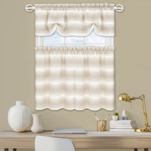 Kate Aurora Isabelle Abstract 3 Piece Cafe Rod Pocket Kitchen Curtain Tier & Valance Set - 24 in. Long - Taupe