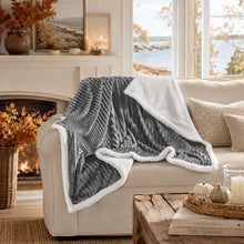 Kate Aurora Ultra Soft & Plush Cozy Corduroy Faux Shearling Accent Throw Blanket - 50 in x 60 in - Gray