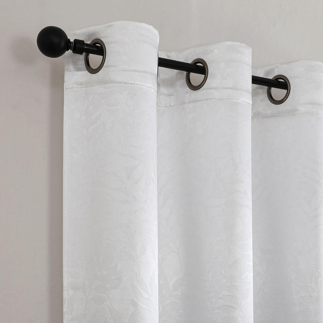 Kate Aurora 1 Piece Kathleen Light Filtering Grommet Top Embossed Fern Leaves Jacquard Window Curtain Panel - White