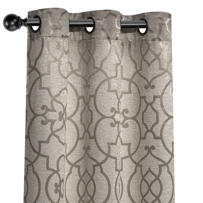 Kate Aurora 2 Piece Geo Sheen Palladian Grommet Top 88% Blackout Curtain Panels - 84 in. Long - Linen