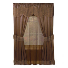 Kate Aurora Satin Chic Complete Attached Window Curtain, Tiebacks & Valance Set - 84 in. Long - Chocolate