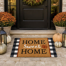 Kate Aurora Fall Autumn Plaid Home Sweet Home Pumpkin Bristled Outdoor All Season Welcome Mat - 18"x30"
