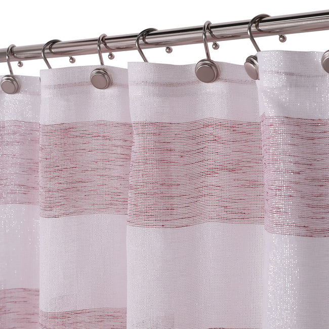 Kate Aurora Seaside Chic Cabana Metallic Striped Fabric Shower Curtains - Red