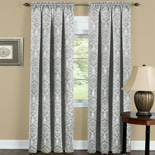 Kate Aurora 5 Piece Damask Thermal Blackout Rod Pocket Window Curtains & Valances Set - 52 in. W x 63 in. L, Silver