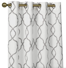 Kate Aurora 2 Pack Geo Trellis Double Layered Sheer Embroidered Grommet Curtains - 50 in. W x 95 in. L, White/Gray