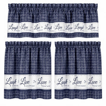 Kate Aurora Country Farmhouse Gingham Plaid Check Live~Laugh~Love 3 Pc Kitchen Curtain Set - 56 in. W x 24 in. L, Navy
