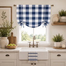 Kate Aurora Country Farmhouse Large Buffalo Plaid Tie Up Window Curtain With Ties - Navy