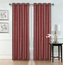 Kate Aurora Glam Chic Living 2 Pack Metallic Foil Sparkle Slub Sheer Grommet Top Curtain Panels - Red