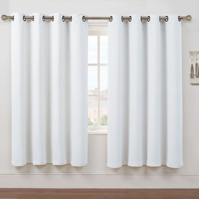 Kate Aurora Set of 2 Thermal Room Darkening Grommet Top Curtains For Small Windows - 63 in. Long - White